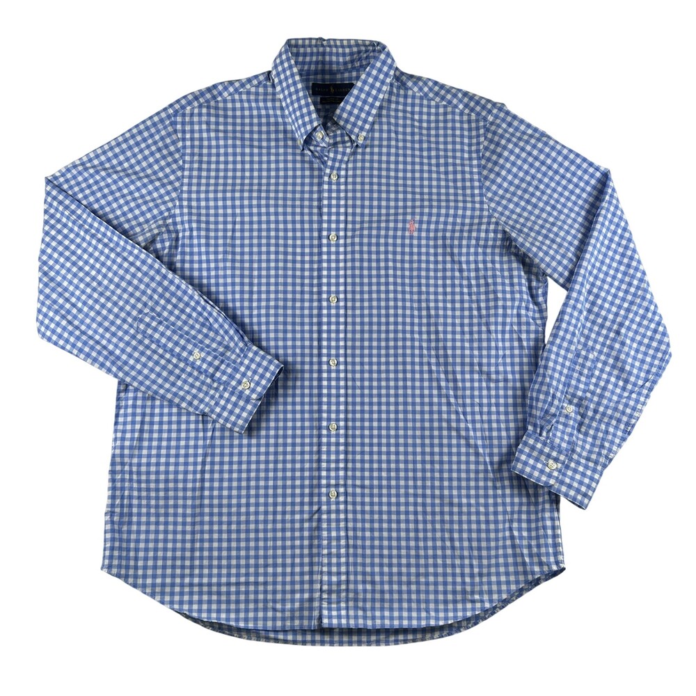 Ralph Lauren Shirt Mens XL Blue Check Long Sleeve Button Down Classic Fit Casual